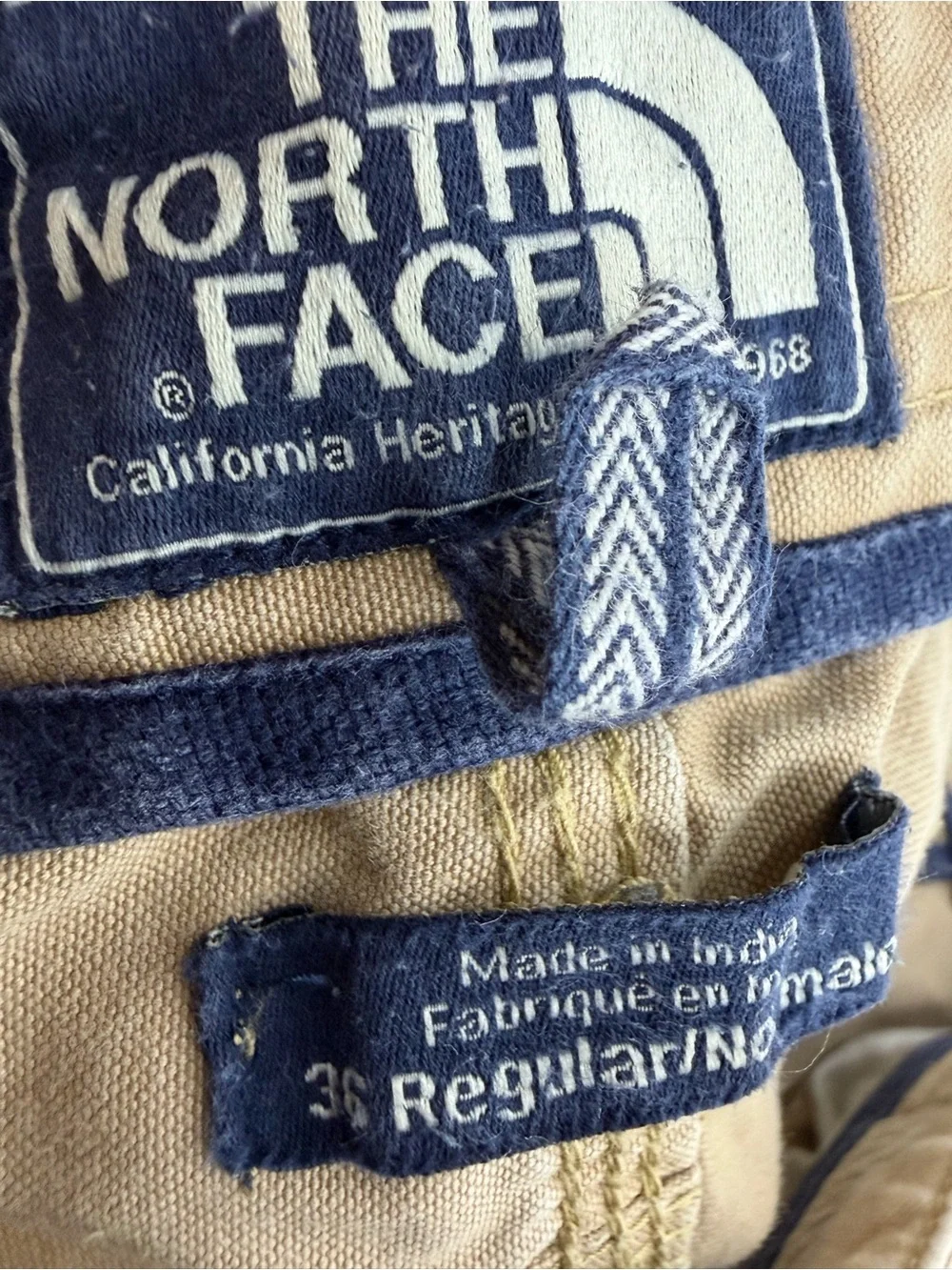 The North Face Mens 36 Regular Khaki Canvas Pants Cotton Straight Leg Outdoor